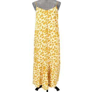 Ichi Slip Dress Womens XL Maxi Orange Ivory Lined Ruffle Hem Casual Beach Resort